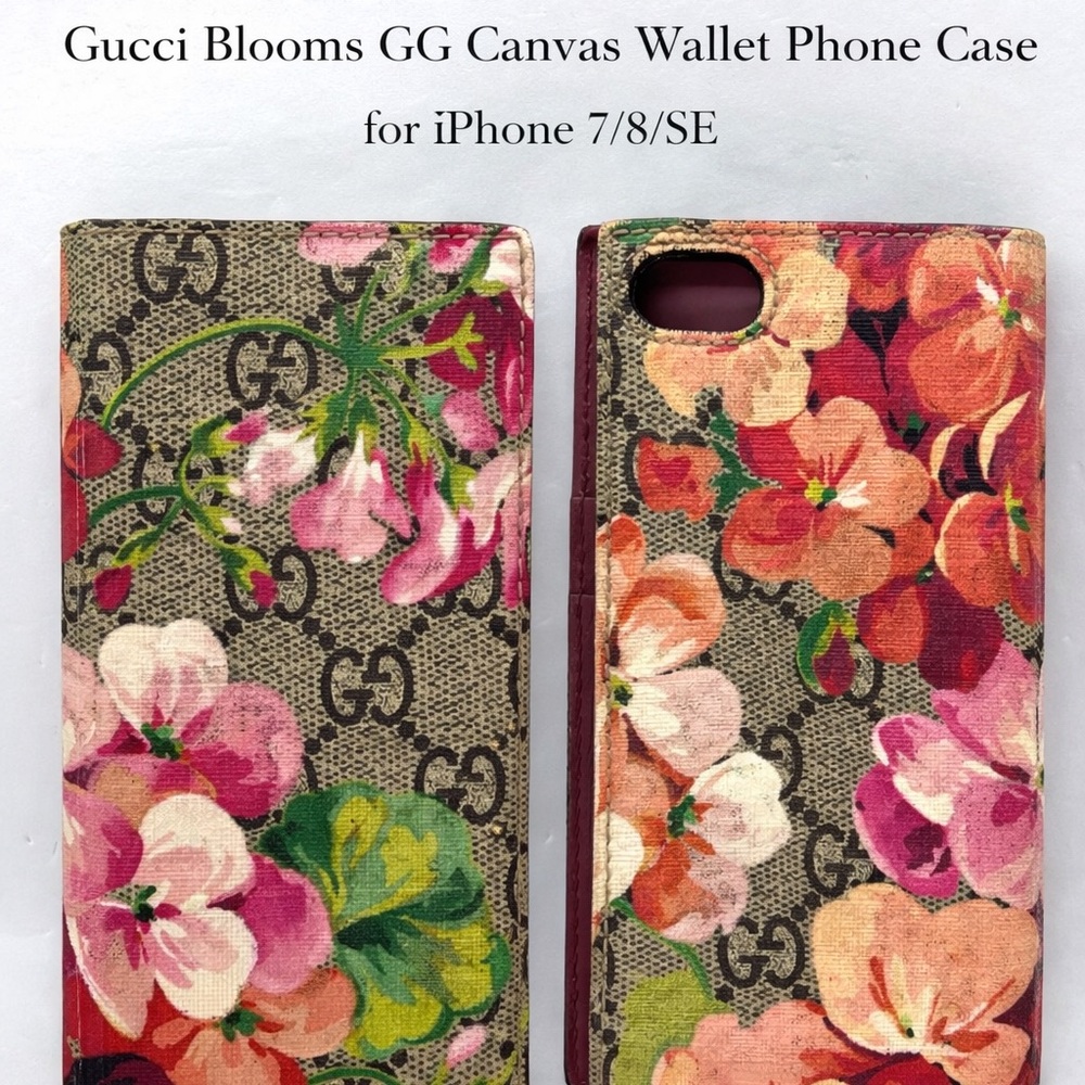 Gucci Blooms GG Canvas Wallet Phone Case in Pink, Green, Red, Peach